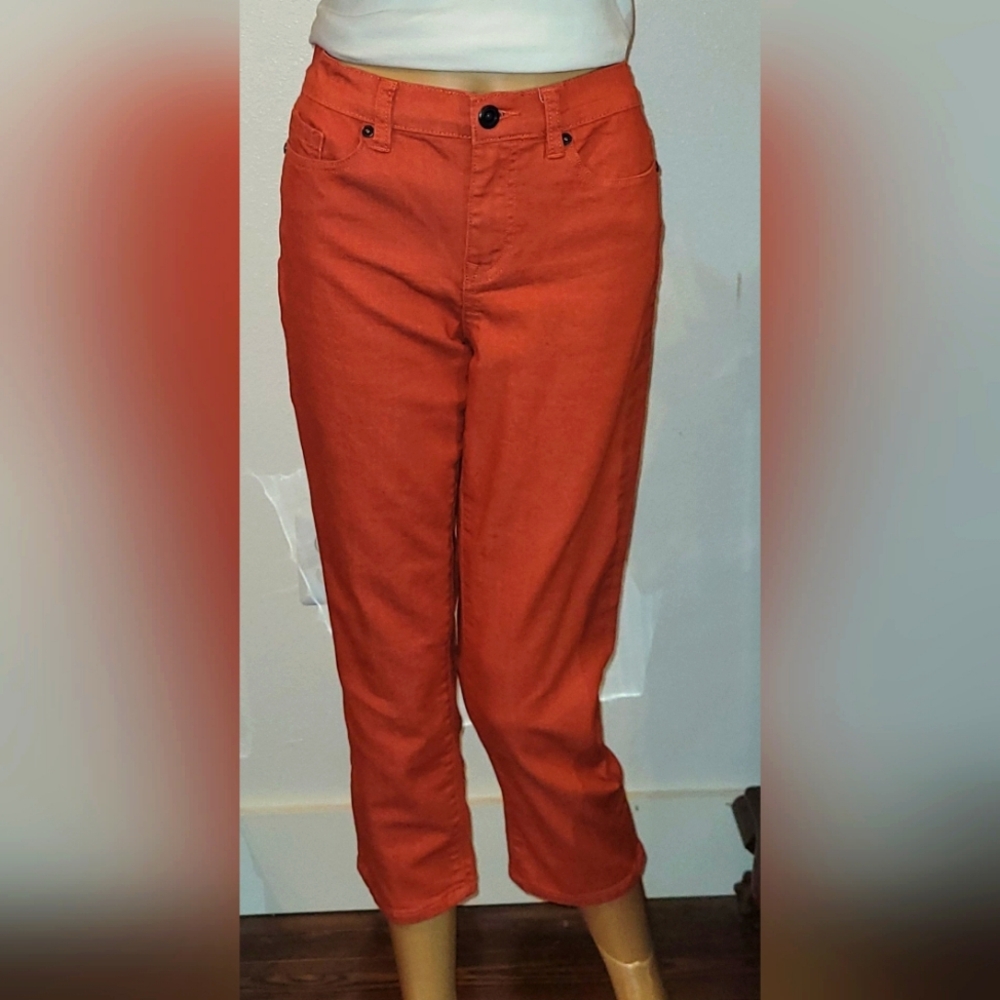 DG2 by Diane Gilman Orange Denim Straight Ankle Jeans